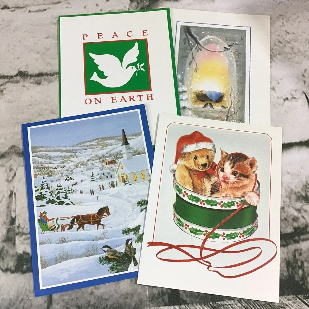 Christmas Cards Assorted Lot Of 10 All Different Seasons Greetings W/ Envelopes
